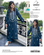Blue Embroidered Lawn 2Pcs Women Suit