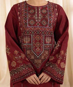 Maroon Embroidered Lawn 3Pcs Set with Printed Dupatta