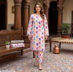 Pakistani Printed 2Pcs Polo Cotton Kurta Set Pink