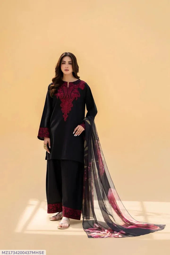 Black Embroidered Lawn 3Pcs Set for Women