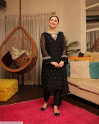 Black Embroidered Lawn 3Pcs Kurta Set
