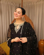 Black Embroidered Lawn 3Pcs Kurta Set