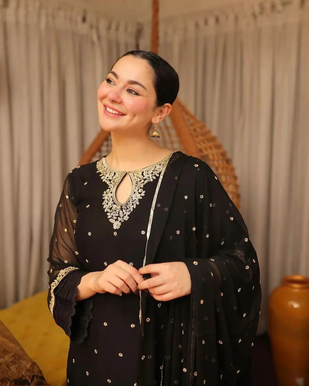 Black Embroidered Lawn 3Pcs Kurta Set