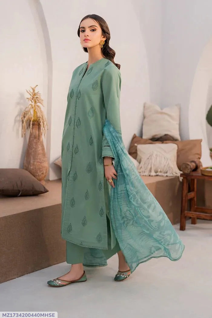 Green Embroidered Lawn 3Pcs Set for Women