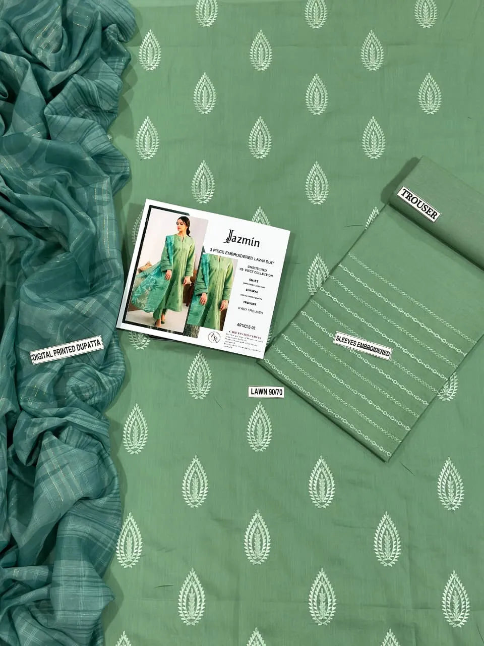 Green Embroidered Lawn 3Pcs Set for Women