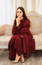 Maroon Embroidered Lawn 3Pcs Set for Women