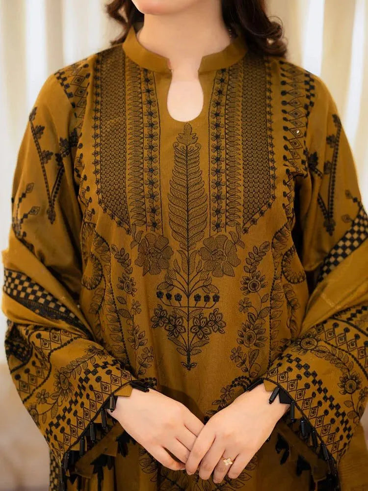 Mustard Embroidered Lawn 3Pcs Set
