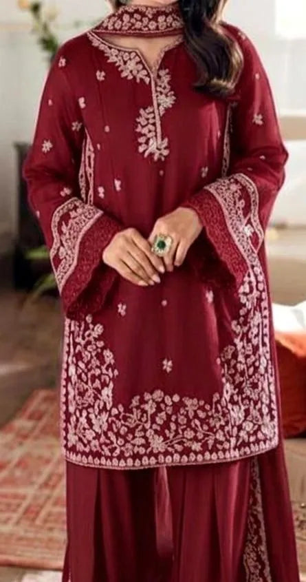 Red Embroidered Lawn 3Pcs Set for Women