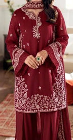Red Embroidered Lawn 3Pcs Set for Women