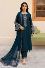 Blue Embroidered Lawn 3Pcs Set for Women