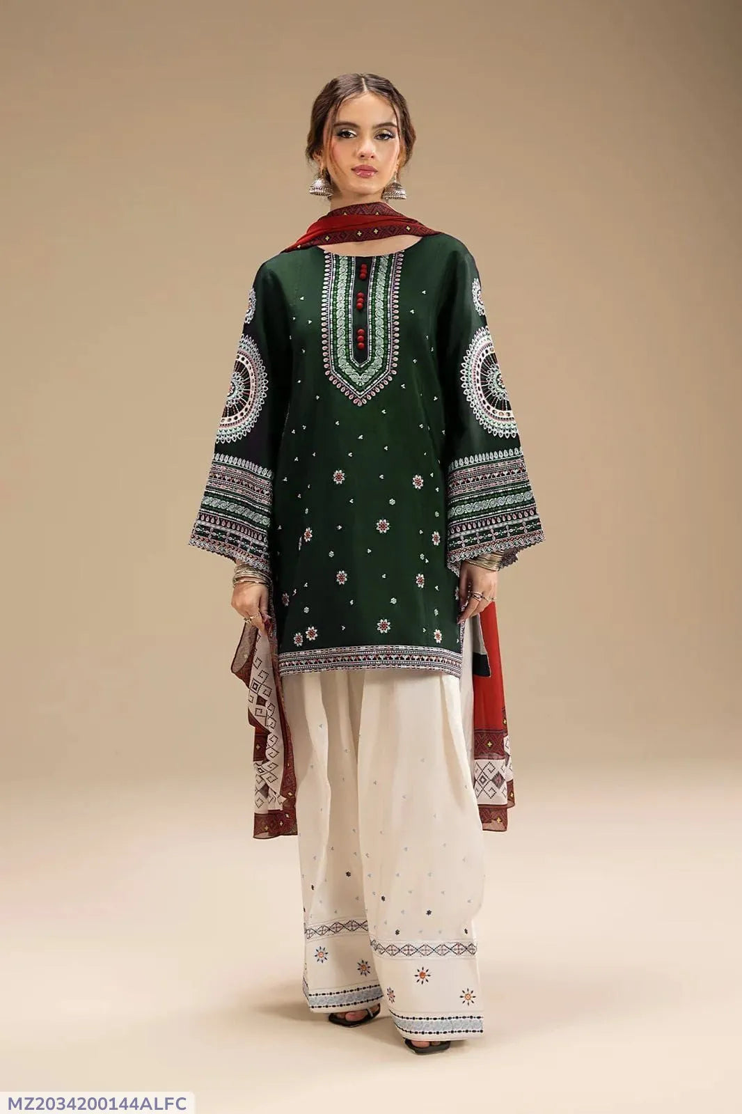 Green Embroidered Lawn 3Pcs Set for Women