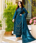 Blue Embroidered Lawn 3Pcs Set for Women