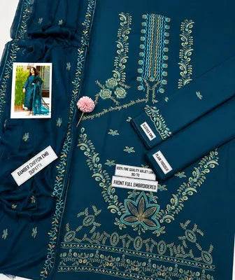 Blue Embroidered Lawn 3Pcs Set for Women