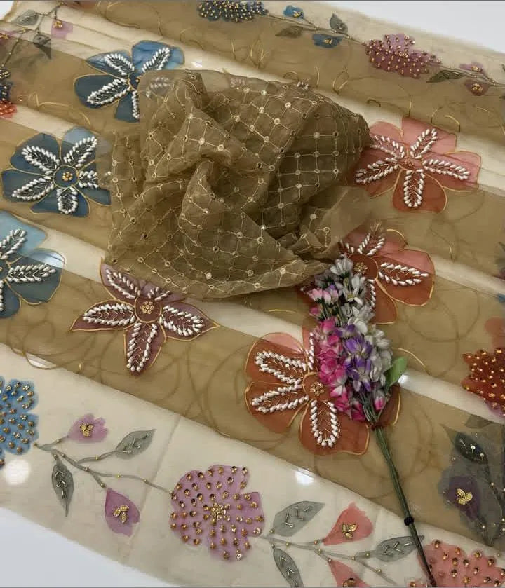 Organza Pani Sheesha Work Suit with Dupatta