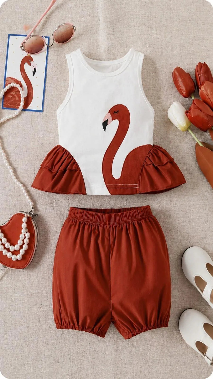 Kids Firefly Print Shorts Set White Red Summer Suit