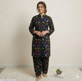 Pakistani Printed Kurta Pajama Set Black 2 Pcs