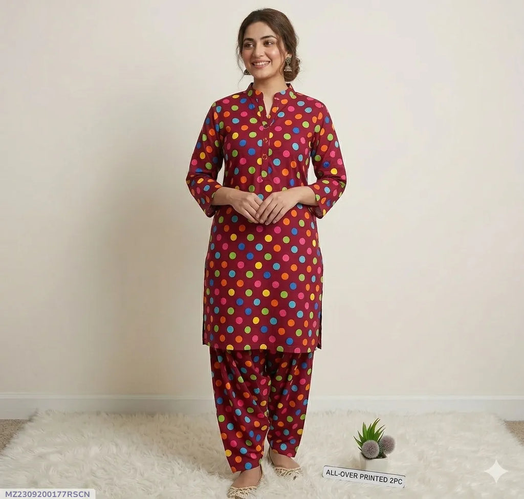 Red Printed 2-Piece Polo Cotton Set