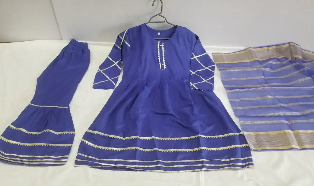 Blue Embroidered Girl's 3-Piece Lawn Kurta Set