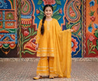 Yellow Embroidered Girl's 3-Piece Lawn Kurta Set