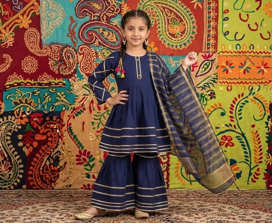 rls Embroidered Arabic Lawn Kurta Set Multicolor 5-12Y