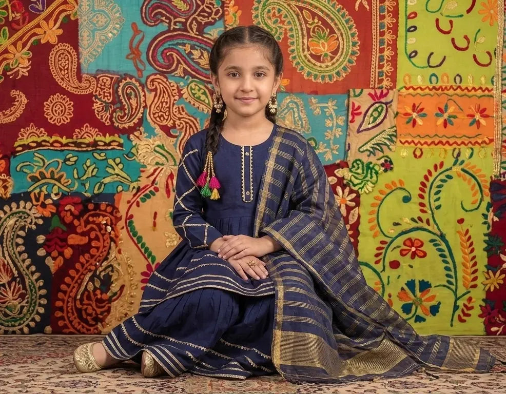rls Embroidered Arabic Lawn Kurta Set Multicolor 5-12Y