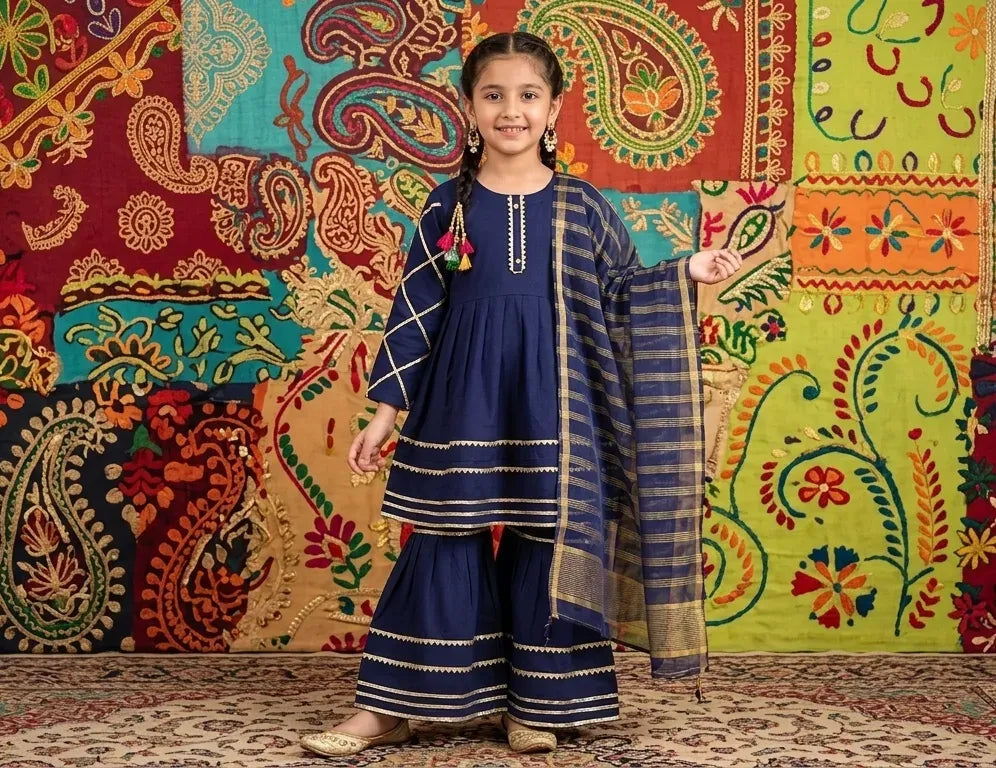 rls Embroidered Arabic Lawn Kurta Set Multicolor 5-12Y