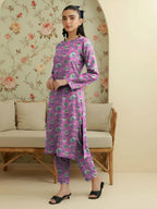 Pink Printed Dobby Lawn 2Pcs Shirt Trouser Set