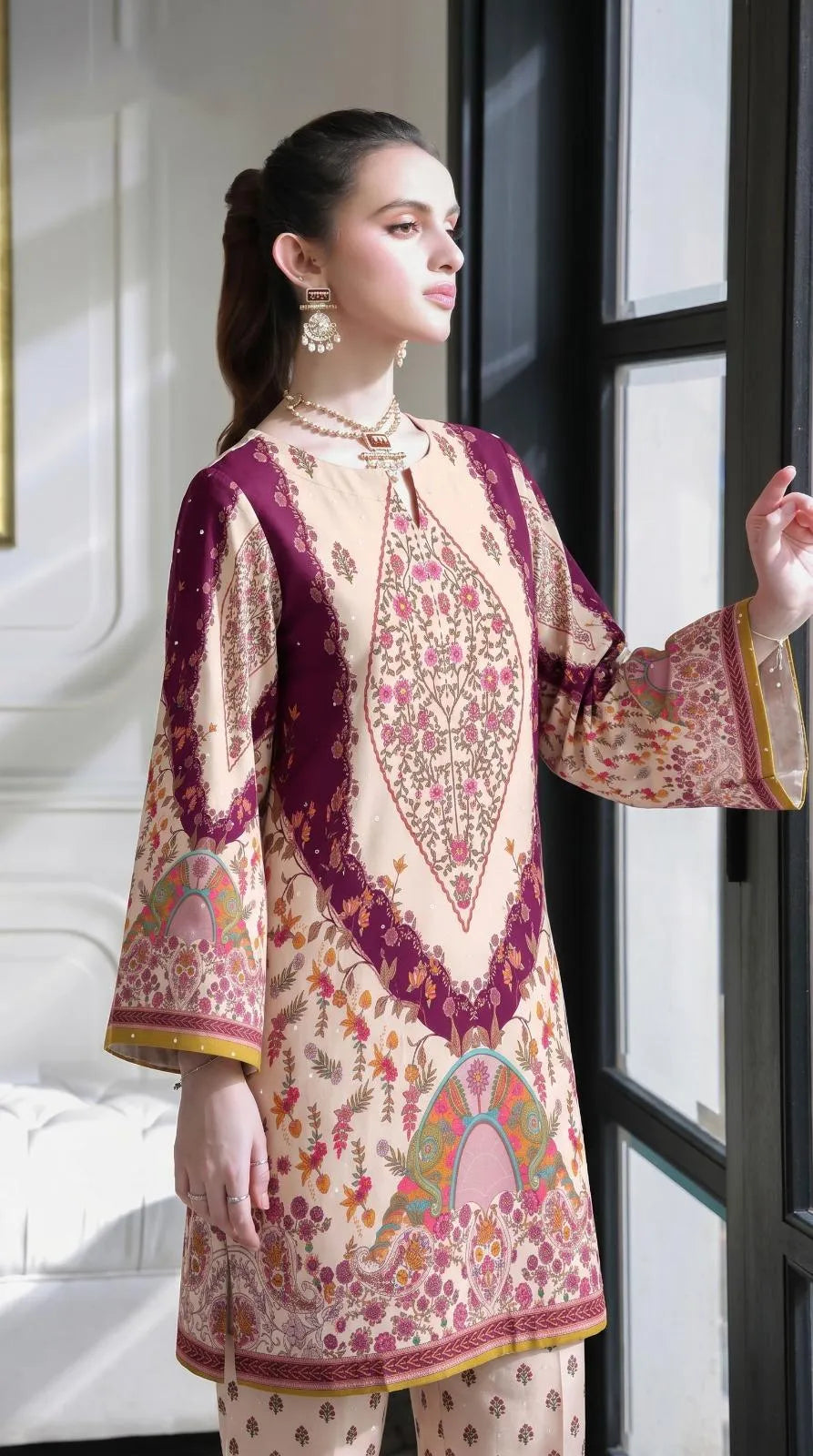 Peach Printed Lawn 2Pcs Shirt Trouser Set