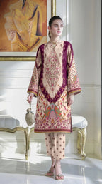 Peach Printed Lawn 2Pcs Shirt Trouser Set