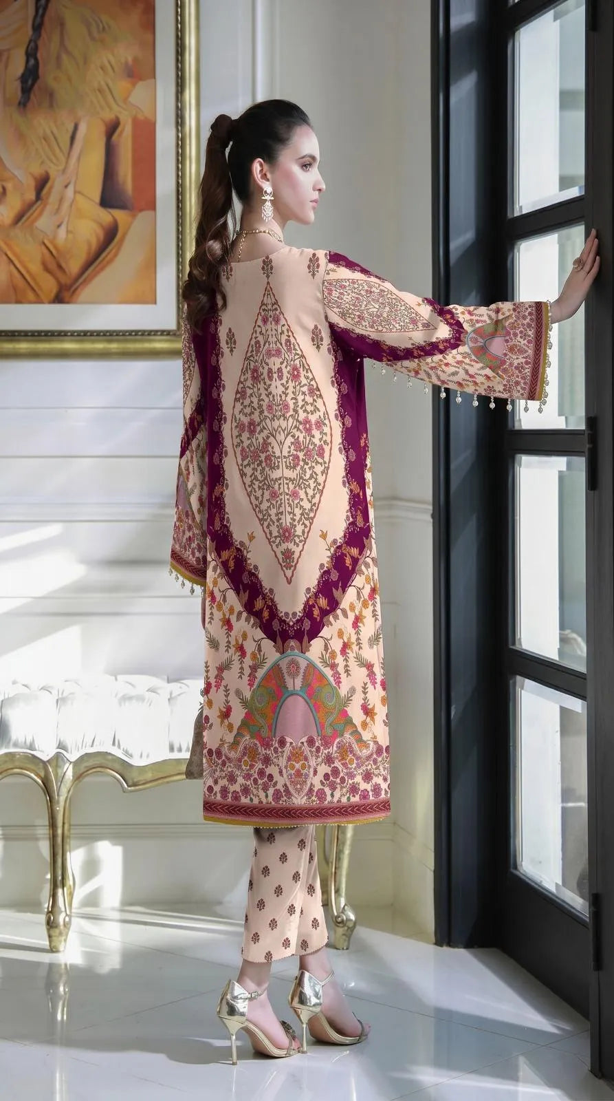 Peach Printed Lawn 2Pcs Shirt Trouser Set