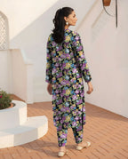 Printed Dobby Lawn 3Pcs Shirt Trouser Set Black