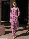 Pink Printed 3-Piece Dobby Lawn Suit for Women