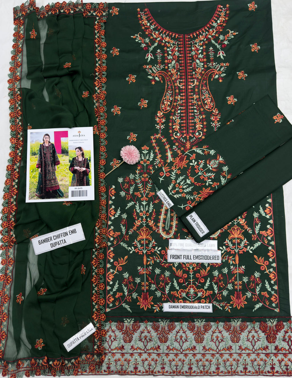 3 piece lawn suit Asim jofa Heavy Embroidered