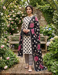3 piece lawn suit Polka Dots Printed Black