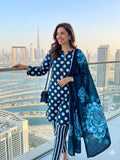 3 piece lawn suit Polka Dots Printed Blue