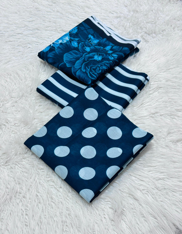 3 piece lawn suit Polka Dots Printed Blue