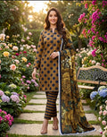 3 piece lawn suit Polka Dots Printed Brown