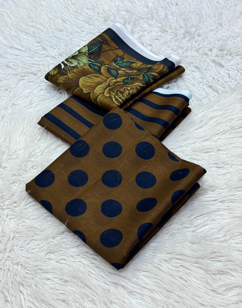 3 piece lawn suit Polka Dots Printed Brown