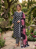 3 piece lawn suit Polka Dots Printed Dark Blue