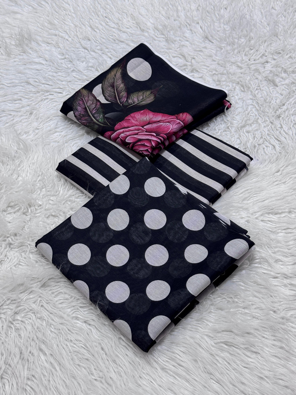 3 piece lawn suit Polka Dots Printed Dark Blue