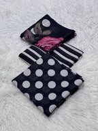 3 piece lawn suit Polka Dots Printed Dark Blue