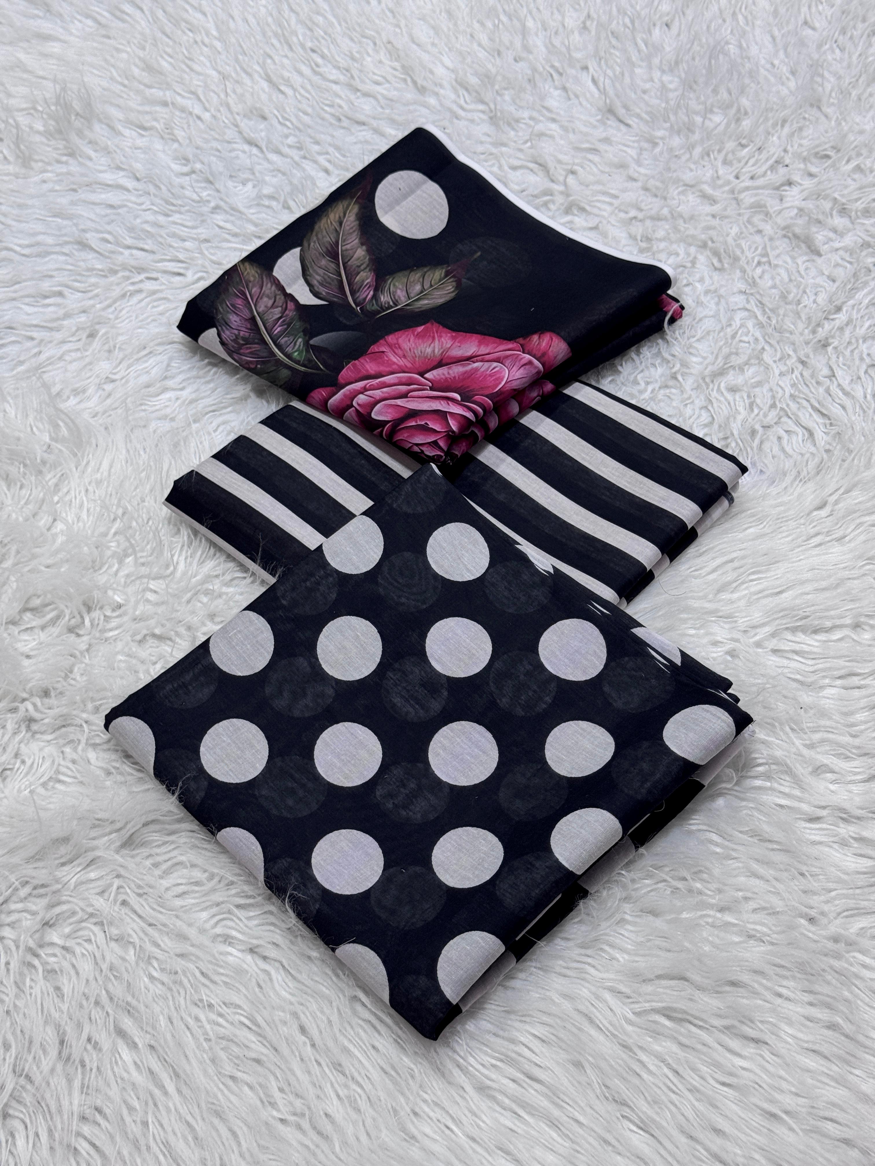 3 piece lawn suit Polka Dots Printed Dark Blue