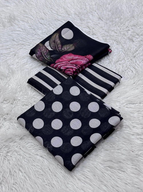 3 piece lawn suit Polka Dots Printed Dark Blue
