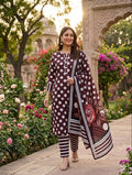 3 piece lawn suit Polka Dots Printed Deep Maroon