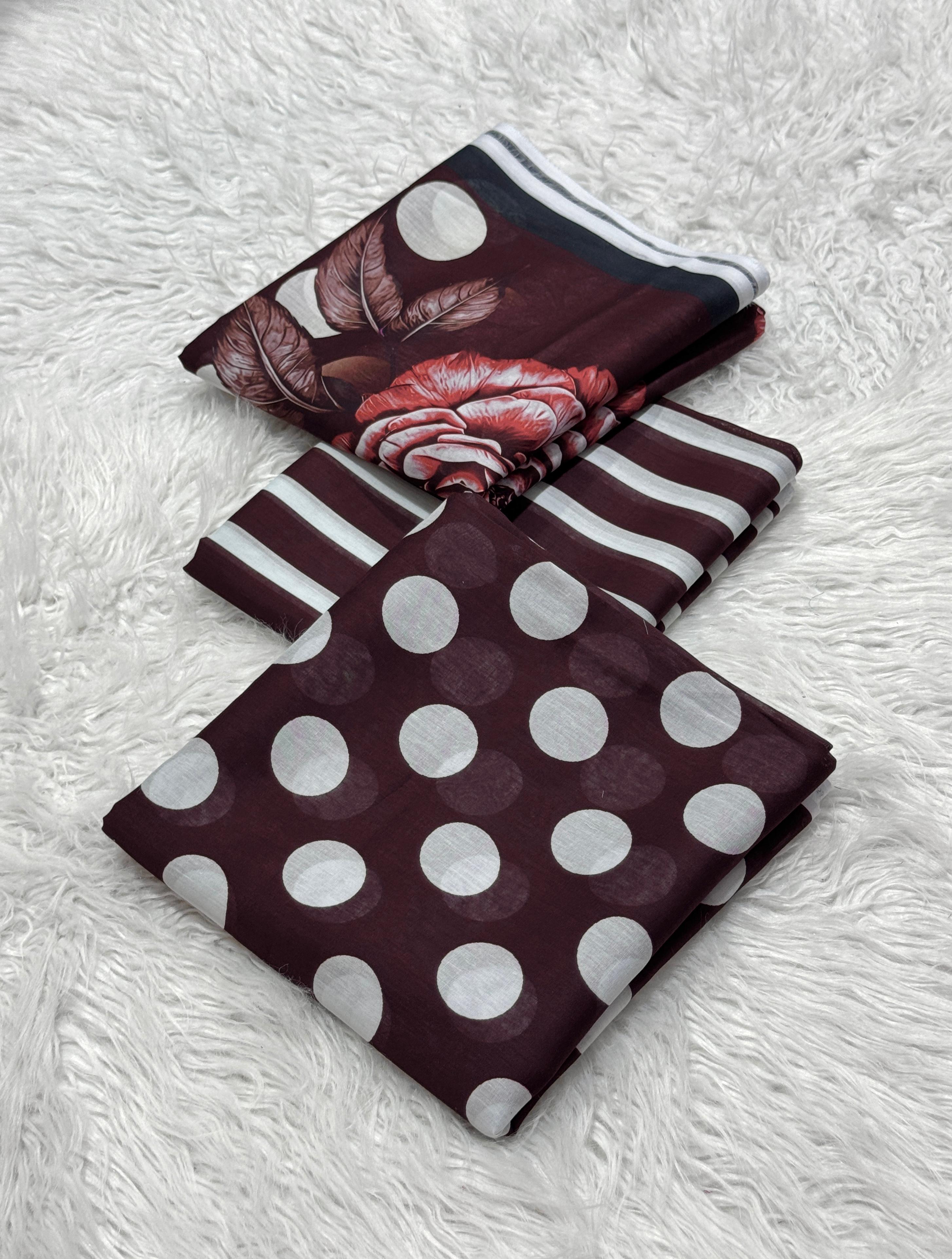 3 piece lawn suit Polka Dots Printed Deep Maroon