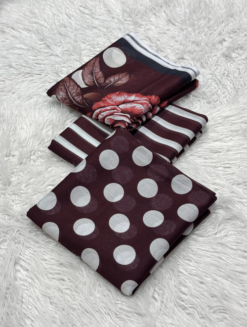 3 piece lawn suit Polka Dots Printed Deep Maroon