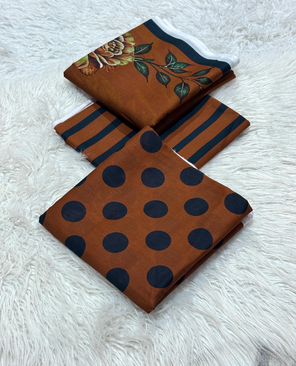 3 piece lawn suit Polka Dots Printed Kara Cha Brown