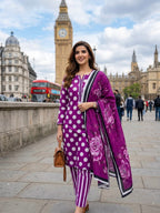 3 piece lawn suit Polka Dots Printed Magenta-Purple