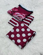 3 piece lawn suit Polka Dots Printed Maroon Oak