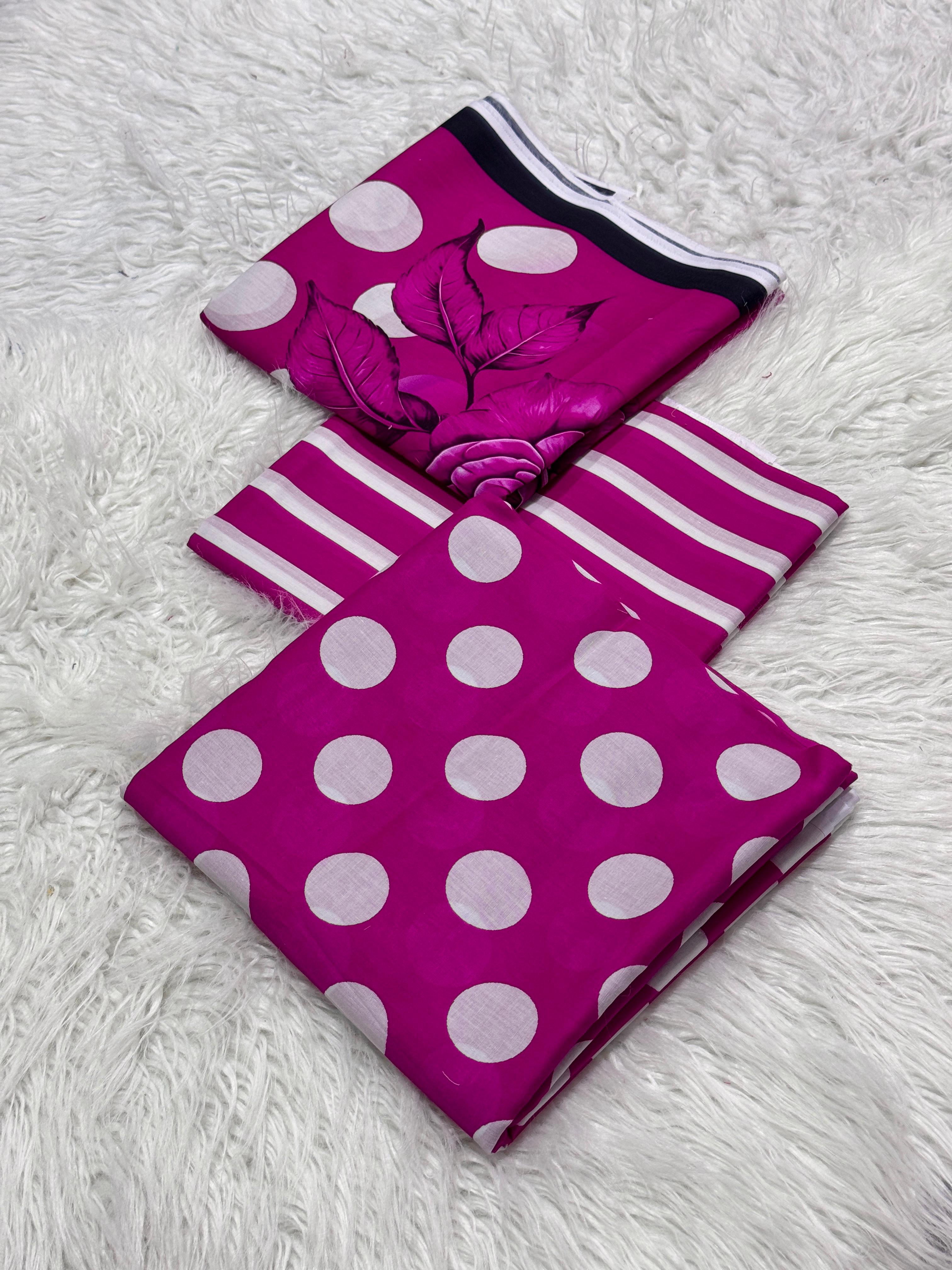 3 piece lawn suit Polka Dots Printed Purplish Red